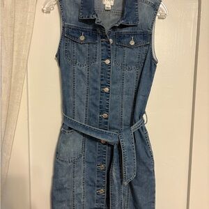 Vintage Guess Blue Sleeveless Notched Collar Midi Dress